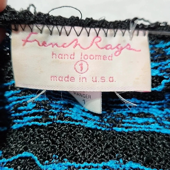 Vintage French Rags Hand Loomed Knit Sweater & Skirt Set Black Blue Fringe Size - Picture 4 of 13